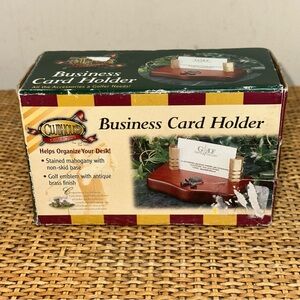 Vintage Golf Themed Cherry Wood & Bronze Executive Desk Business Card Holder
